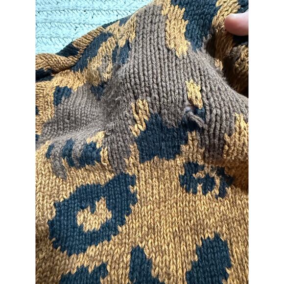 VTG Express Sweater Cardigan 1990s Hand Knit Leopard Womens Med Oversized Brown - Picture 11 of 13